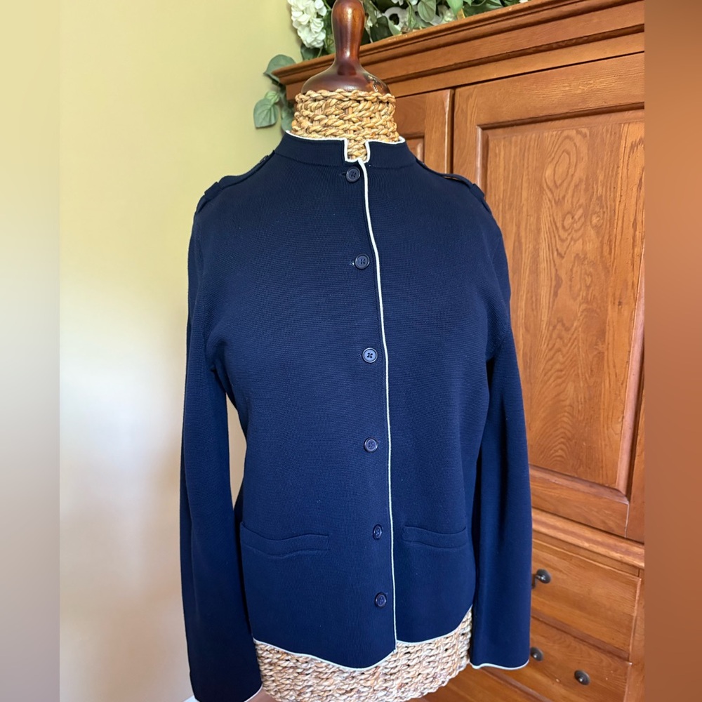 Talbots military style sweater cardigan heavy knit